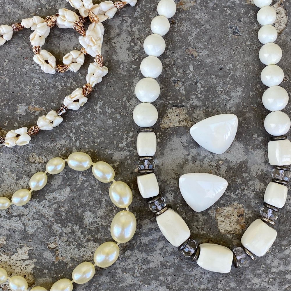Cream Vintage Jewelry Lot - 3 Necklaces, 1 Clip-on Earrings